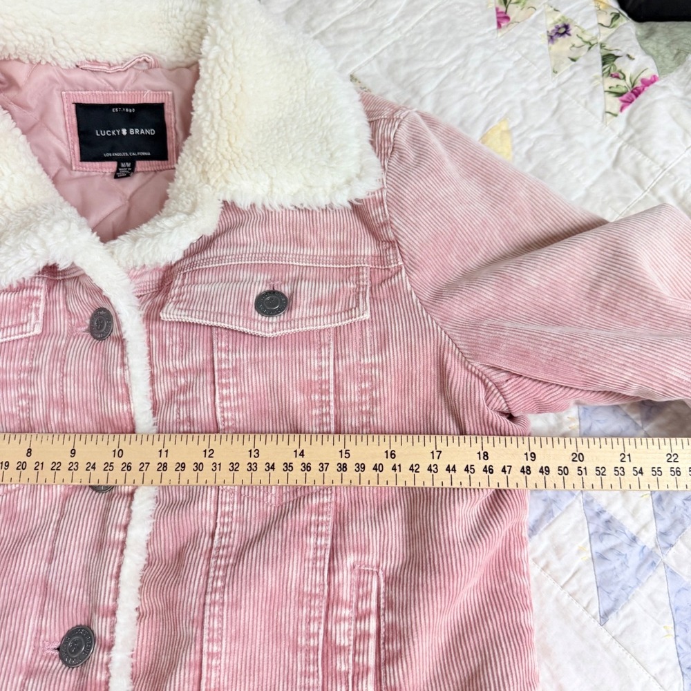 Lucky Brand Pink Corduroy Sherpa Collar Trucker Jacket Womens Medium M - Picture 10 of 11